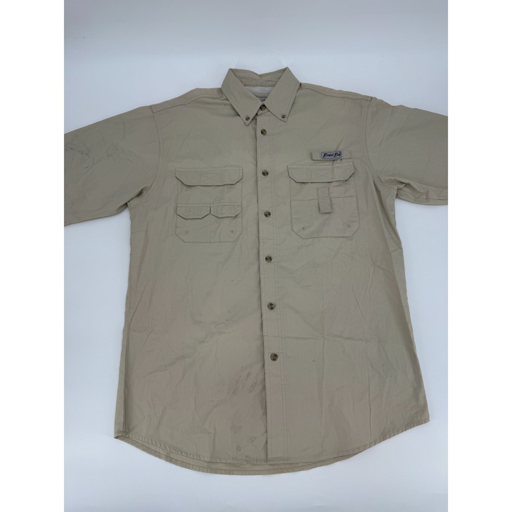 Y2K Bimini Bay Fishing Shirt Mens Medium Beige Safari Ventilated Button Down